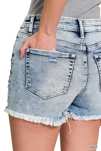 Distressed Denim Shorts with Frayed Hem