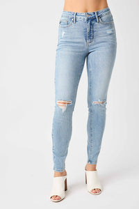 Judy Blue Mid-Rise Tummy Control Destroyed Skinnies