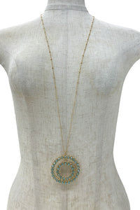 Double Round Beaded Pendant Long Necklace