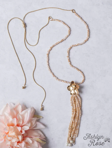 Gold Flower Tassel Pendant Necklace