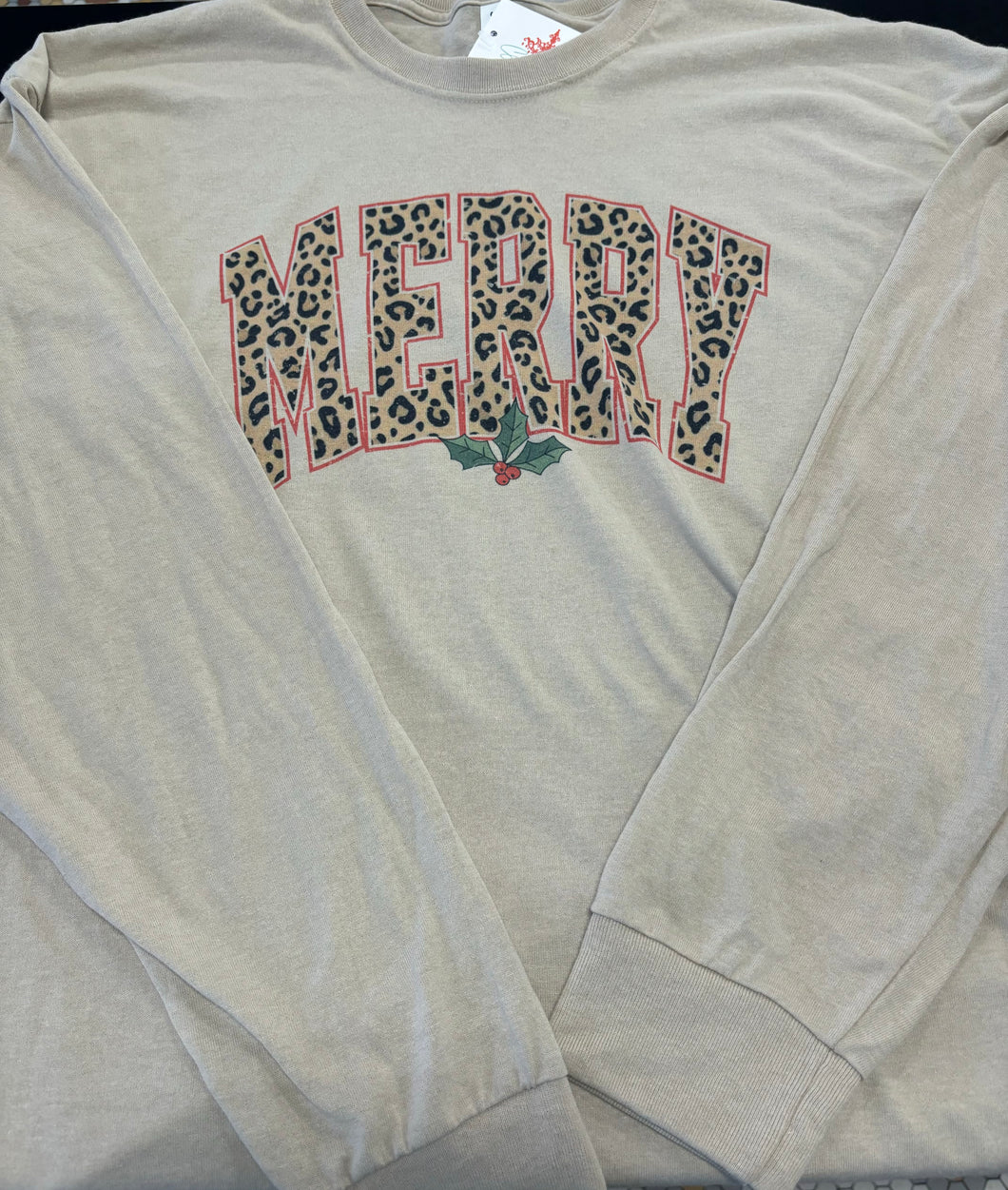 “MERRY” Long Sleeve Graphic Tee-Size 2X
