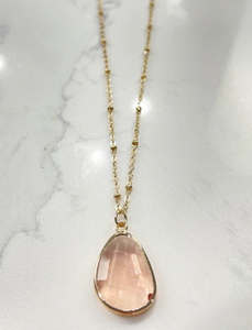 Rose Gold Crystal Stone Pendant Necklace