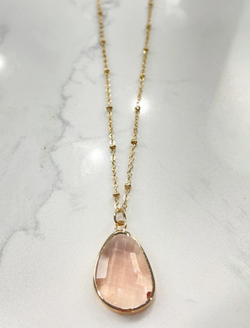 Rose Gold Crystal Stone Pendant Necklace