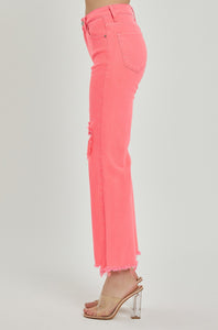 High Rise Distressed Knee Wide Leg Jeans