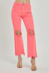 Plus High Rise Distressed Knee Wide Leg Jeans