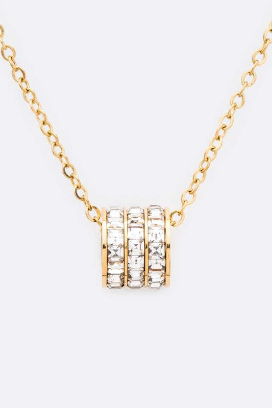Stainless Steel Necklace with CZ Baguette Roller Charm