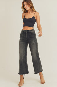 Plus High Rise Frayed Ankle Wide Leg Jeans