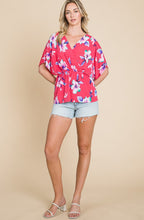 Load image into Gallery viewer, Raspberry Floral Wrap Top
