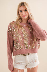Chenille Sequin Front Sweater