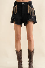 Load image into Gallery viewer, Fringe Rhinestone Distressed Shorts
