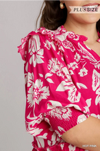 Load image into Gallery viewer, PLUS Tiered Floral Split Neck Dress with Short Smocked Sleeves
