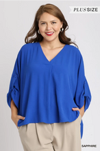Load image into Gallery viewer, PLUS Solid V-Neck Boxy Top with Adjustable Button Sleeve
