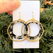 Load image into Gallery viewer, Black and Gold Chandelier Disc Acrylic Earrings
