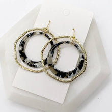 Load image into Gallery viewer, Black and Gold Chandelier Disc Acrylic Earrings
