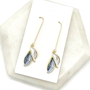 Blue & White Petal Long Drop Earrings