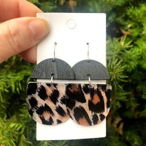 Leopard & Wood Drop Earrings