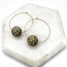 Load image into Gallery viewer, Olive Green Leopard Wood Hoop Bead Earrings
