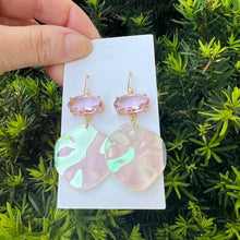 Load image into Gallery viewer, Pink Iridescent  Acrylic Gem Statement Earrings
