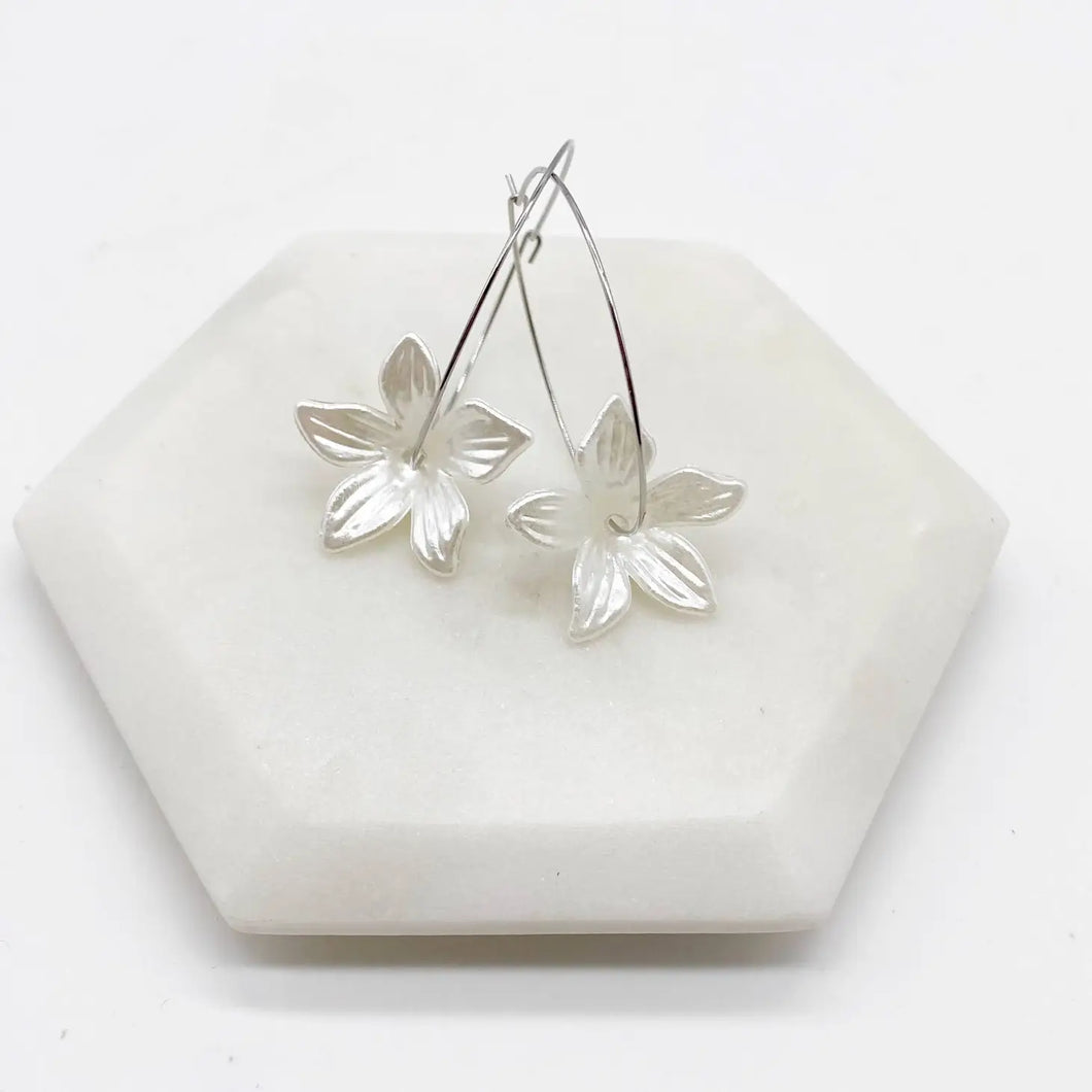 Silver Blossom Hoop Earrings