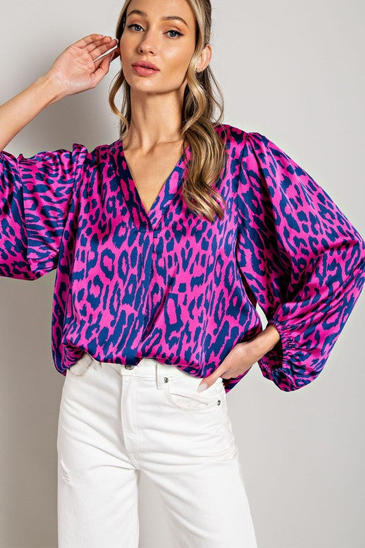 PLUS Leopard Print Long Sleeve Top