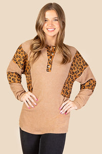 Leopard Knit Long Sleeve Top