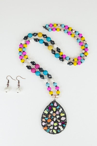 Multi Color Turquoise Stone Beaded Necklace