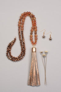 Rose Gold Beaded Necklace with Tassel
