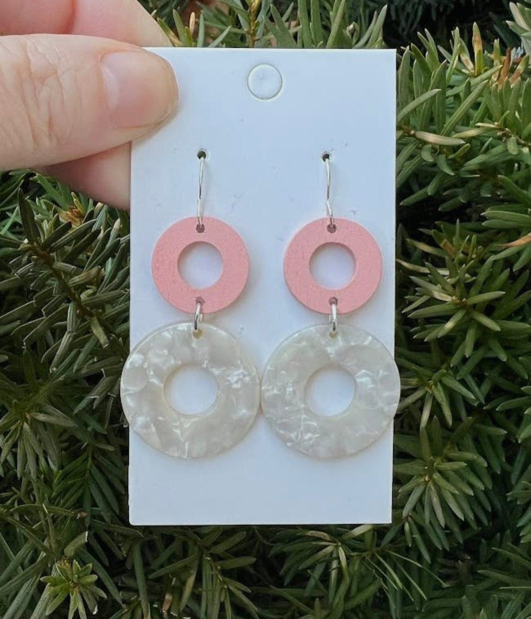 Pink Ivory Double Duo Wood Acrylic Earrings