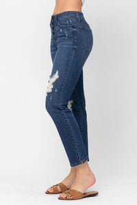 Judy Blue High Waisted Zig Zag Button Distressed Jeans