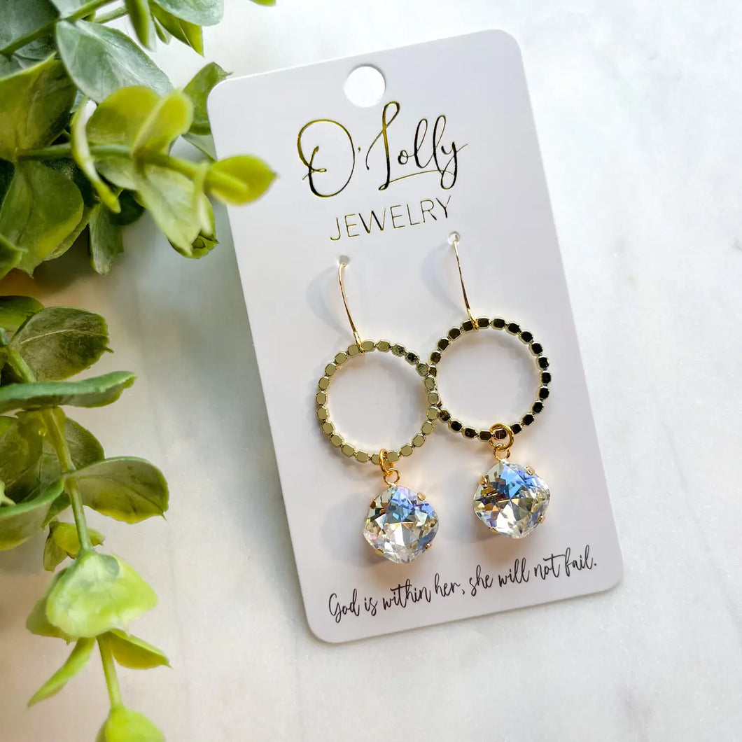Gold Hoop with Clear Stone Dangle Earrings