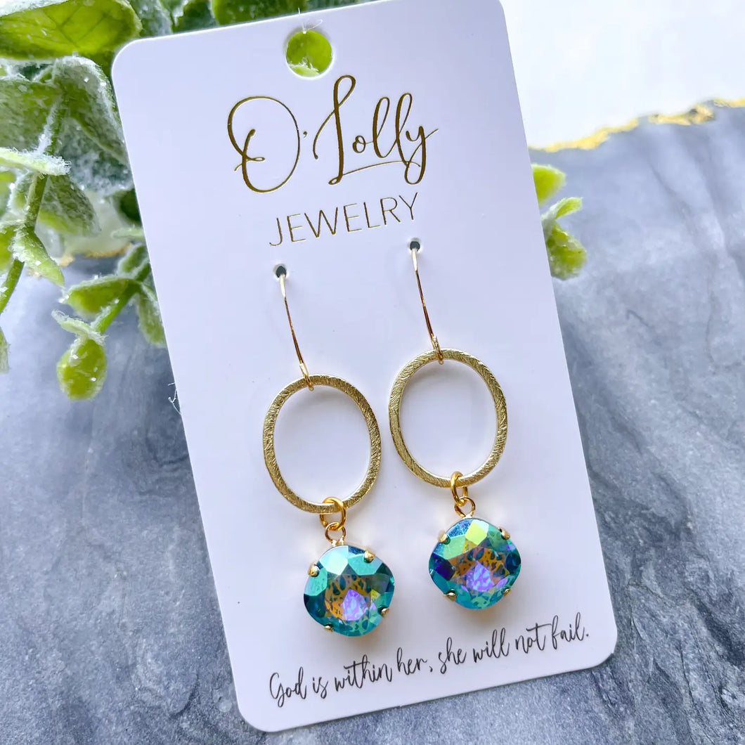 Gold Dangle Earring with Blue Speckled Stone