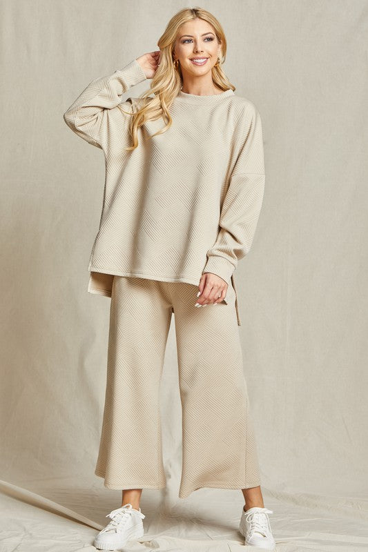Solid Textured Top and Pants Set
