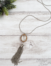 Load image into Gallery viewer, Silver Tassel Necklace with Clear Stone
