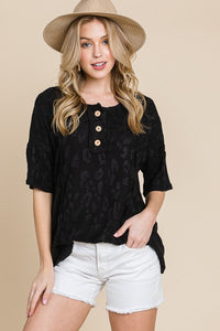 Textured Animal Print Button Front Top