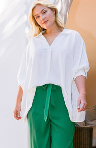 PLUS Oversized Blouse with Smocked Sleeves