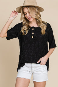Textured Animal Print Button Front Top