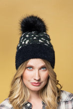 Load image into Gallery viewer, Fuzzy Leopard Beanie with Black Pom
