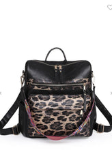 Load image into Gallery viewer, Black Backpack Purse With Leopard Pockets
