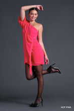 Load image into Gallery viewer, Chiffon Mini Dress with One Sleeve
