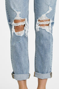 Mid Rise Distressed Girlfriend Jeans