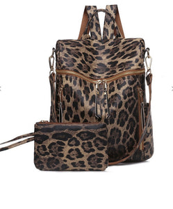 Leopard Leather 2 Piece Backpack