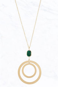 Double Circle Charm Necklace with Jewel Accent