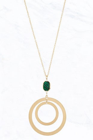 Double Circle Charm Necklace with Jewel Accent