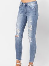 Load image into Gallery viewer, Mid-Rise Distressed Skinny Jeans
