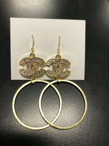 CC Pave Charm Earrings with Hoops