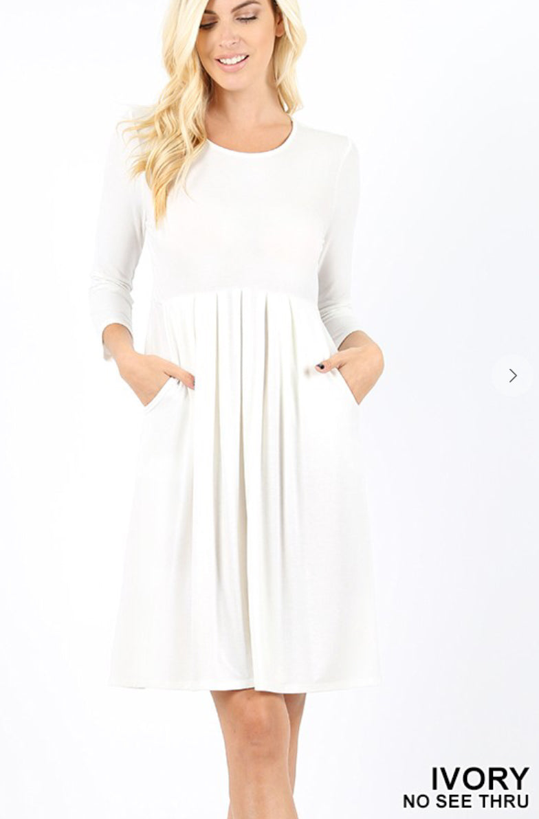 Pleated Front Dress (3/4 sleeves)