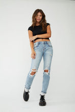 Load image into Gallery viewer, Mid Rise Distressed Girlfriend Jeans
