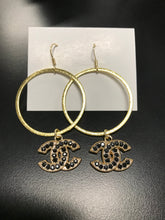 Load image into Gallery viewer, Gold Hoops with Pave CC Charm

