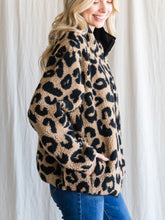 Load image into Gallery viewer, Leopard Print Mock Neck Fleece Jacket
