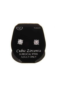 Cubic Zirconia Stud Earrings-5 mm